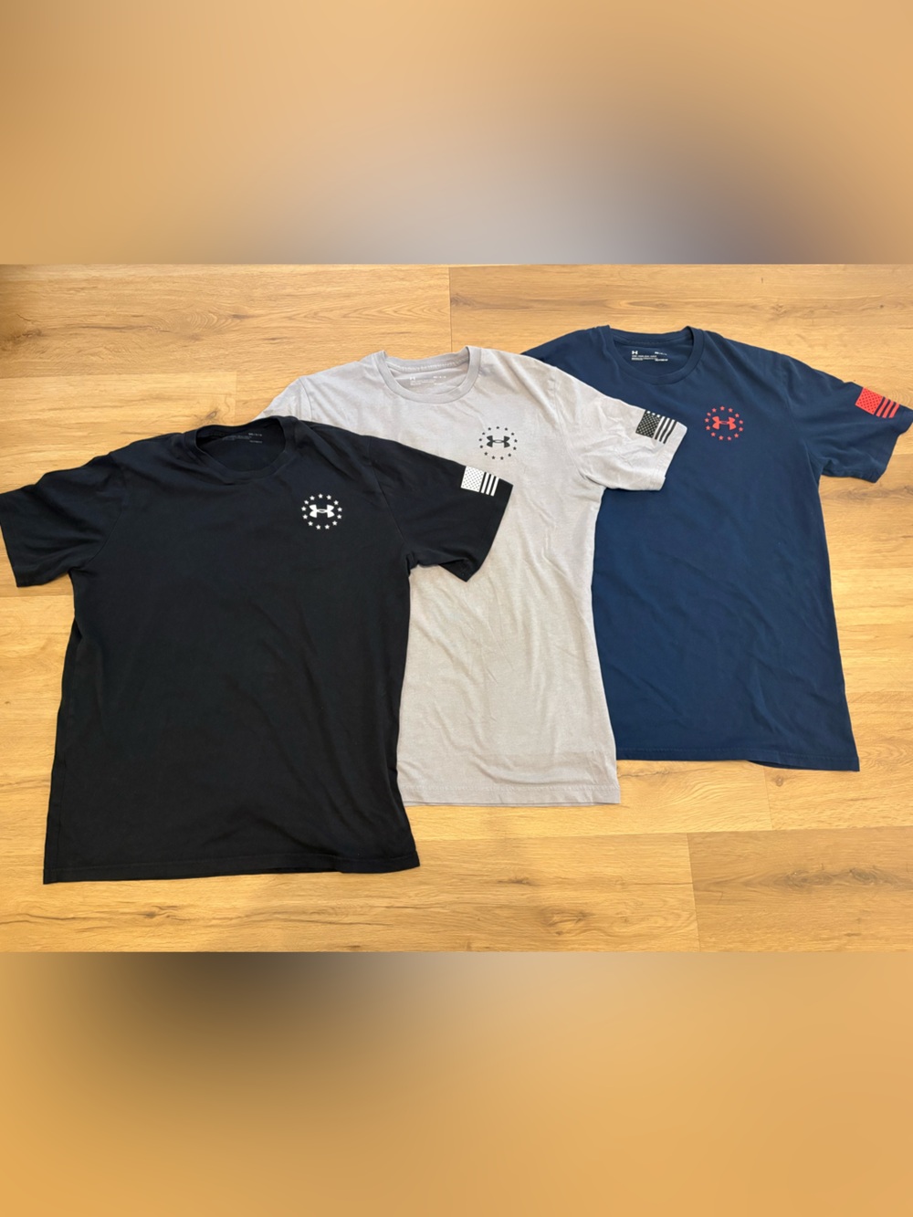 Under Armour Freedom Short-Sleeve Tees — Black, Gray, Navy Size Medium Bundle